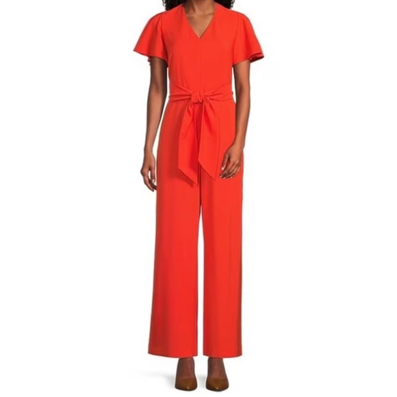 PRESTON & YORK V-neck Flutter Sleeve Tie Belt Jumpsuit in Poppy - Picture 1 of 2